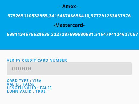 Card Number Generator Validator With jQuery - ValidMYCard | Free jQuery Plugins